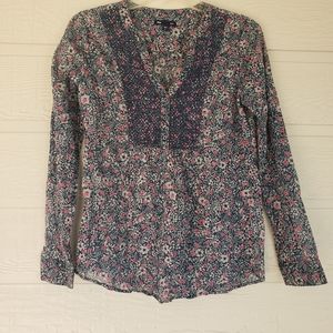 Boho Gap Floral Flowy Blouse Vneck Boho Floral Shirt Top Long Sleeve lig…
